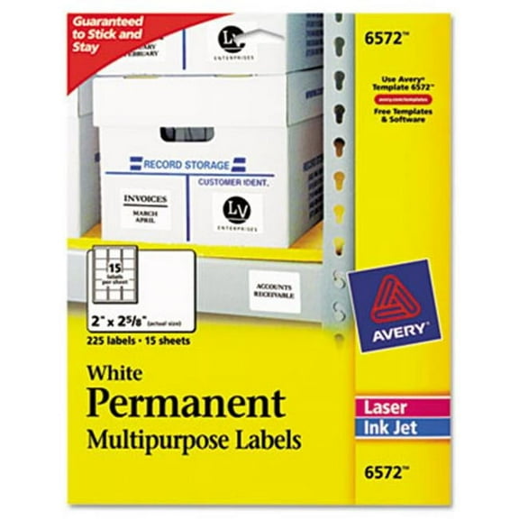 Avery  Permanent ID Laser Labels- 2 x 2-5/8- White- 225/Pack