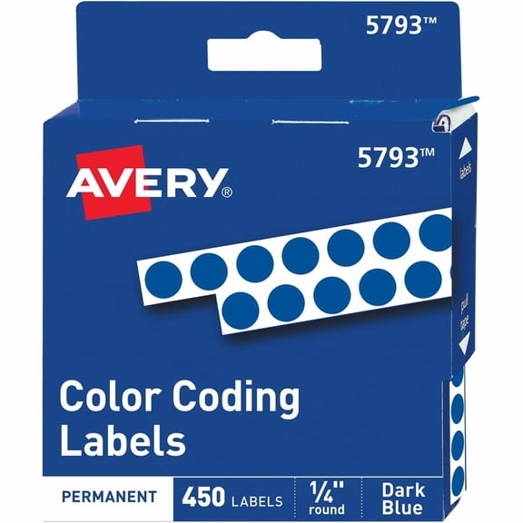 Avery Permanent Self-Adhesive Round Color-Coding Labels, 1/4" dia, Dark Blue, 450/Pack