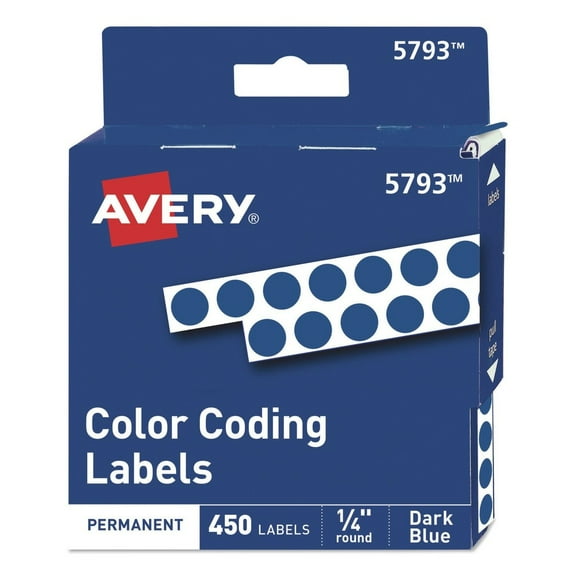 Avery Permanent Self-Adhesive Round Color-Coding Labels, 1/4" dia, Dark Blue, 450/Pack