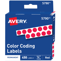 Avery Permanent Self-Adhesive Round Color-Coding Labels, 1/4" dia, Red, 450/Pack