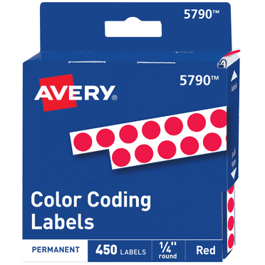 Avery Permanent Self-Adhesive Round Color-Coding Labels, 1/4" dia, Red, 450/Pack