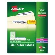 Avery Permanent TrueBlock File Folder Labels with Sure Feed Technology, 0.66 x 3.44, Blue/White, 30/Sheet, 50 Sheets/Box
