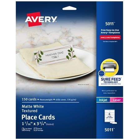 Avery Place Cards, 1-7/16" x 3-3/4", White, 150 Tent Cards (5011)