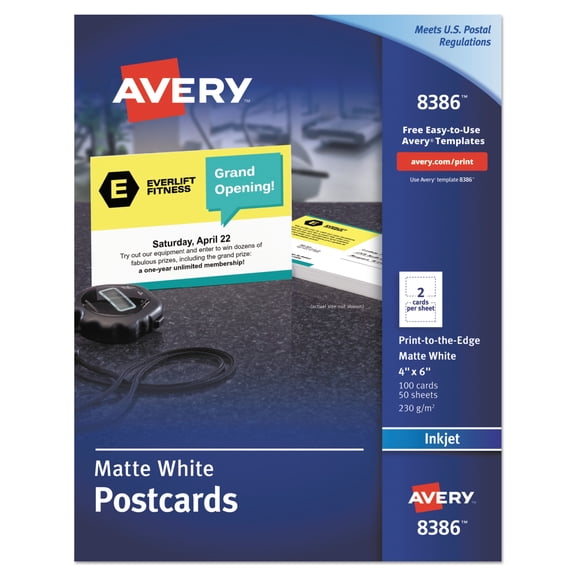Avery Postcards, Inkjet, 4 x 6, 2 Cards/Sheet, White, 100 Cards/Box (8386)