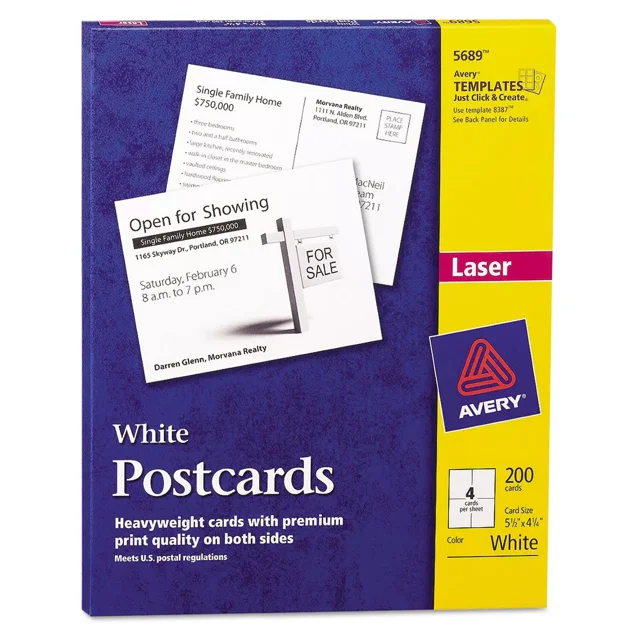Avery Postcards for Laser Printers 4 1/4 x 5 1/2 Uncoated White 4/Sheet
