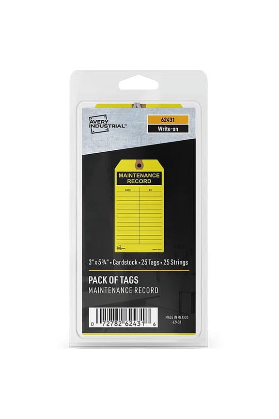 ® Preprinted MAINTENANCE RECORD Hang Tags - 5.75" Length x 3" Width - 25 / Pack - Card Stock - Yellow | Bundle of 10 Packs