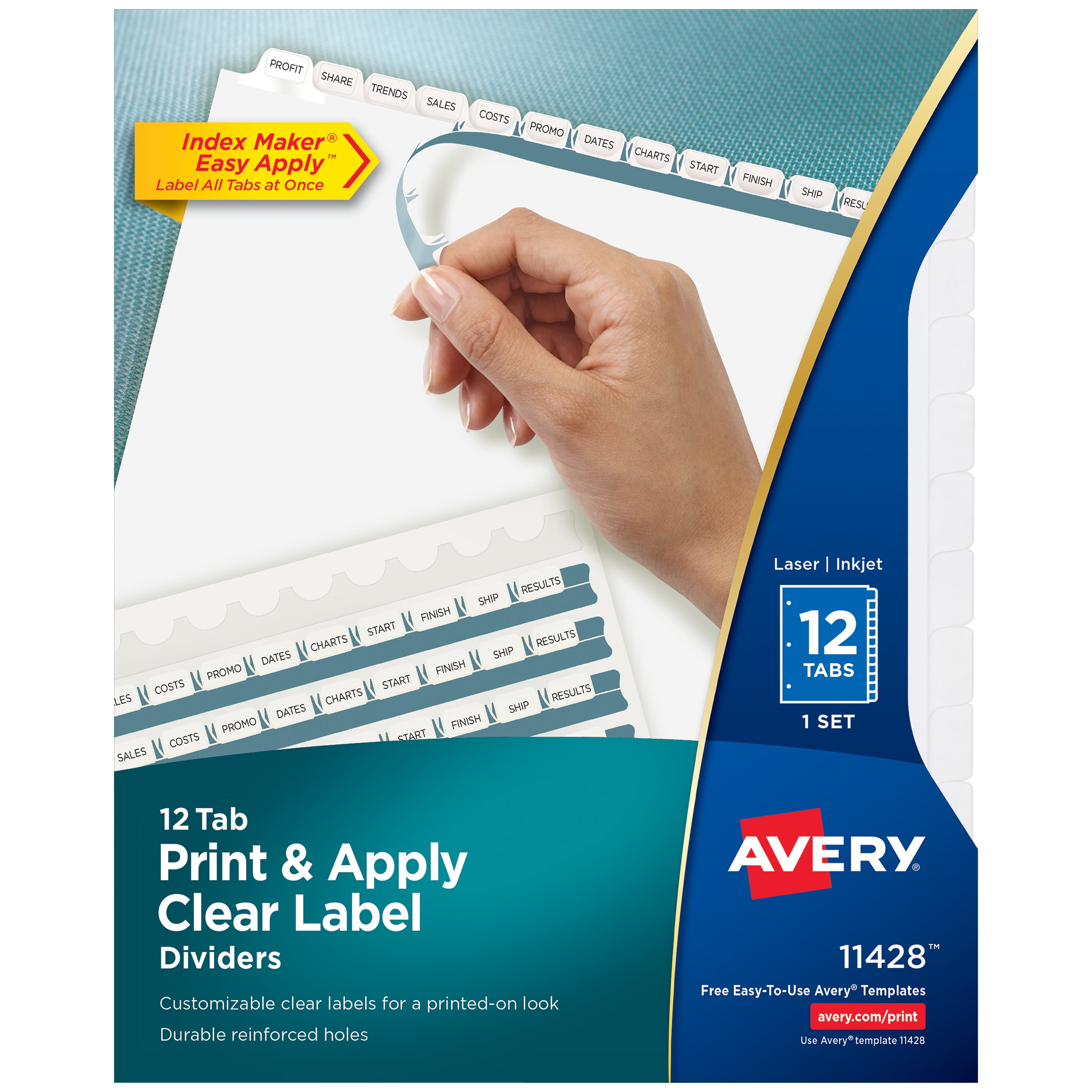 Avery Print & Apply Clear Label Dividers, Index Maker Easy Apply Printable  Label Strip, 12 White Tabs (11428) - Walmart.com