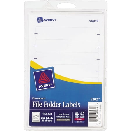 Avery Print-Or-Write Permanent Inkjet/Laser File Folder Labels, 5202, 5/8" x 3 1/2", White, Pack Of 252