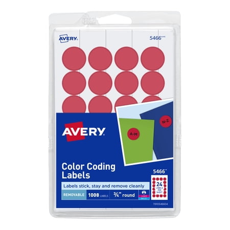 Avery Color Coding Labels, 3/4" Round, Yellow, Red, Removable, Printable, 1008 Labels (5466)
