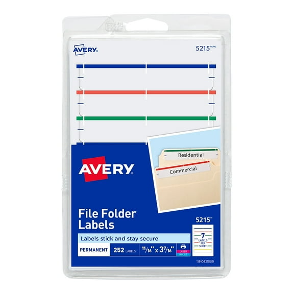 Avery Print or Write File Folder Labels 11/16 x 3 7/16 White/Assorted Bars 252/Pack 05215