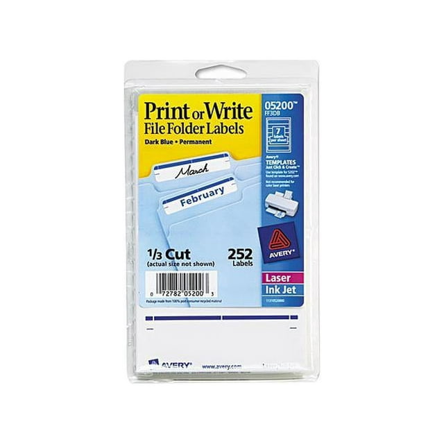 Avery Print or Write File Folder Labels, 11/16 x 3 7/16, White/Dark ...