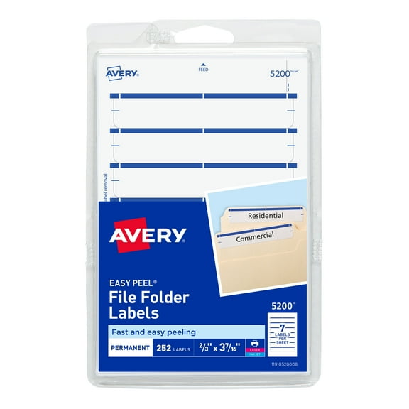 Avery Print or Write File Folder Labels, 11/16 x 3 7/16, White/Dark Blue Bar, 252/Pack