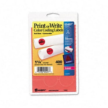 Avery  Print or Write Removable Color-Coding Labels- 1-1/4in dia- Neon Red- 400/Pack