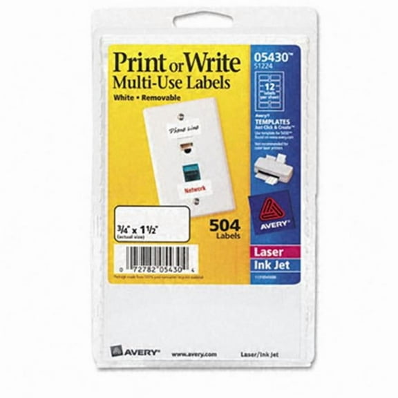 Avery Print or Write Removable Multi-Use Labels- 3/4 x 1-1/2- White- 504/Pack