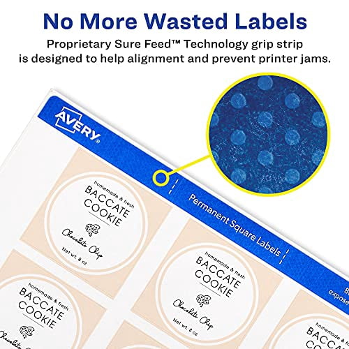Avery Printable 2" x 2" Square Labels Great for Jar Labels, Sure