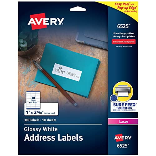 Avery Printable Address Labels with Sure Feed, 1" x 25/8", Glossy