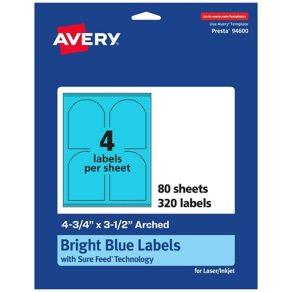Avery Printable Arched Labels, Bright Blue, 4.75" x 3.5", 320ct