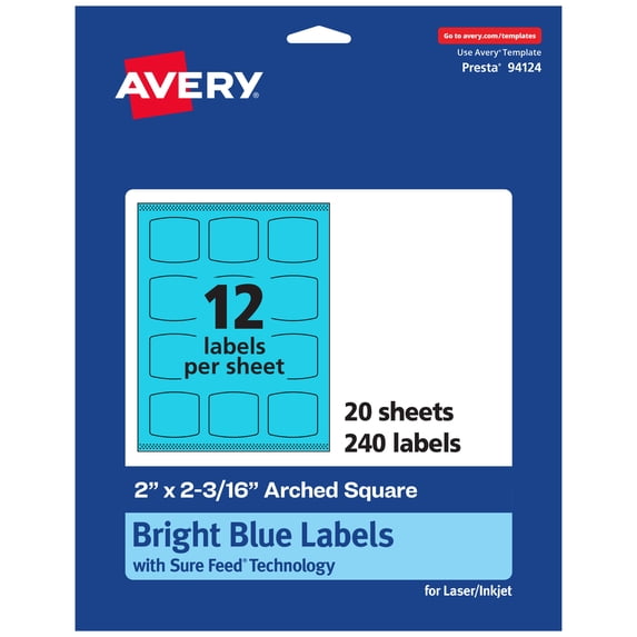 Avery Printable Arched Square Labels, Bright Blue, 2" x 2-3/16", 240ct