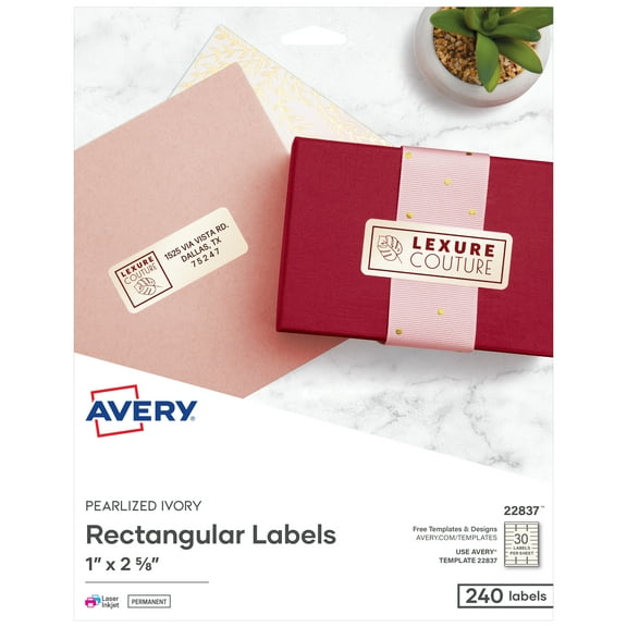 Avery Printable Blank Address Labels, 1" x 2-5/8", Pearlized Ivory, 240 Customizable Labels (22837)