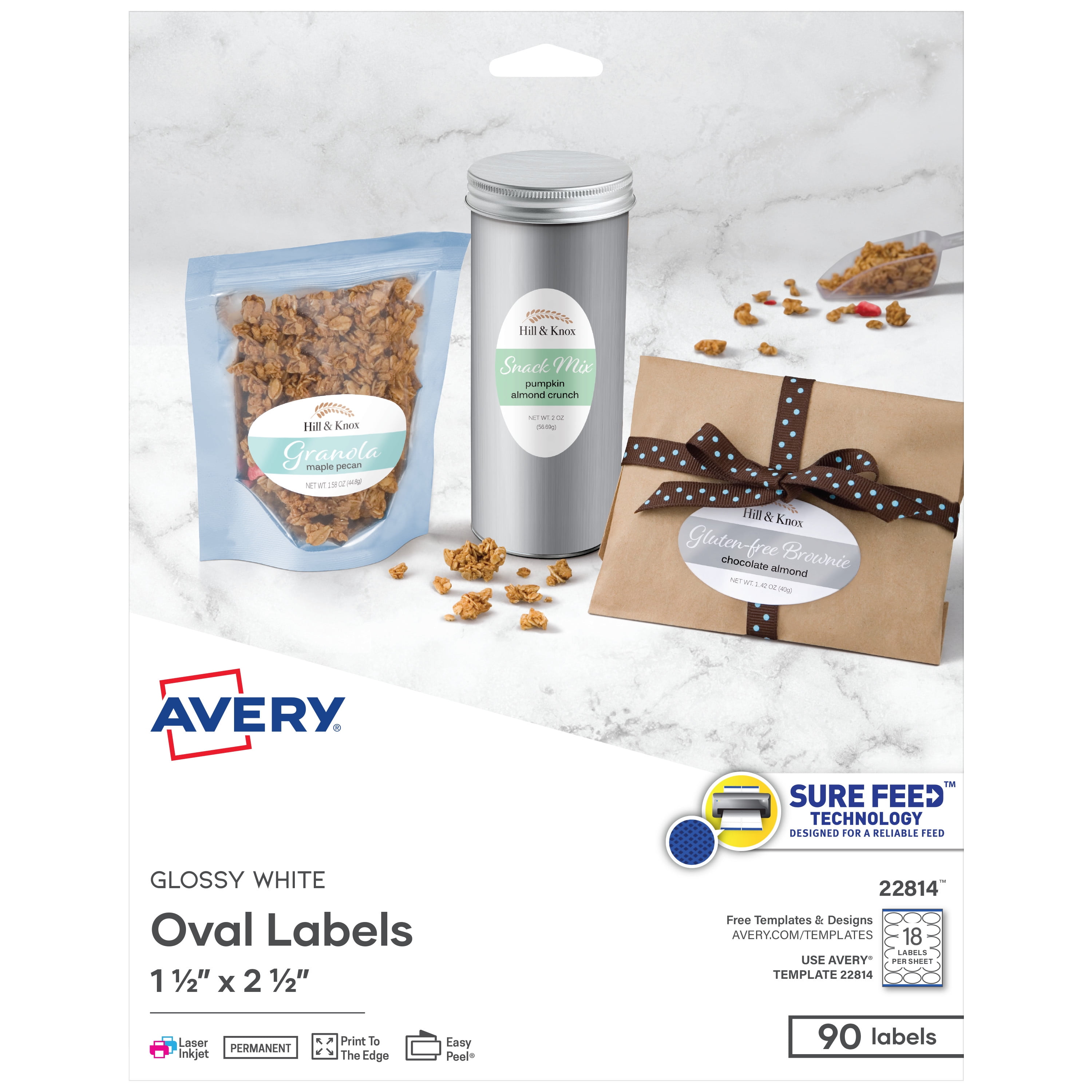 Avery Printable Blank Oval Labels, 1.5" x 2.5", Glossy White, 90