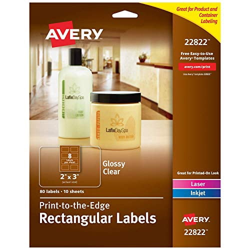 Avery Printable Blank Rectangle Labels, 2" x 3", Glossy Crystal Clear ...