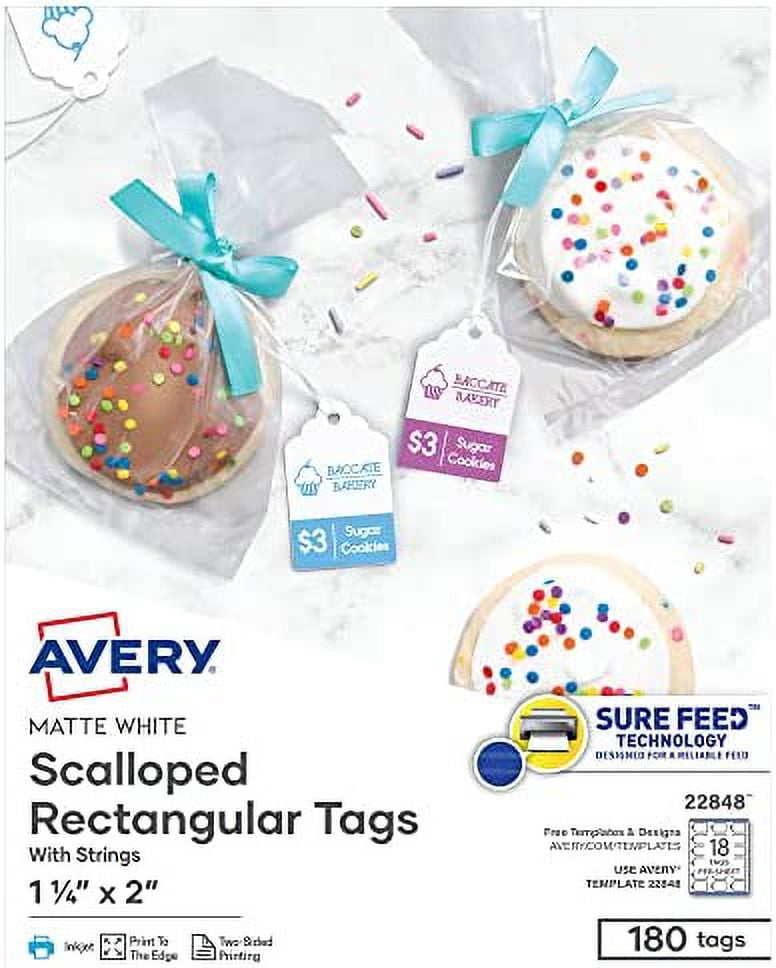 Avery Printable Blank Scallop Gift Tags with Sure Feed, 2" x 1.25", White, 180 Customizable Tags ...