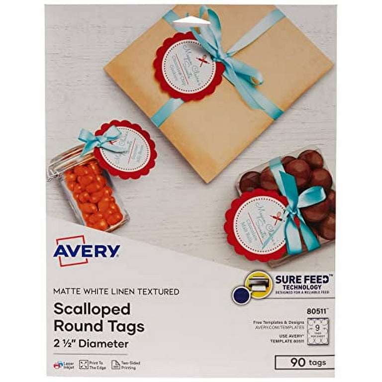 Avery Textured Round Scallop Tags - 2.50 Avery Textured Round Scallop Tags - 2.50