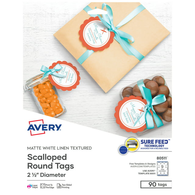 Avery Printable Blank Scallop Round Tags, 2.5" Diameter (80511)