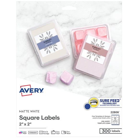Avery Square Labels, 2" x 2", Matte White, 300ct (22806) - 5 Pack