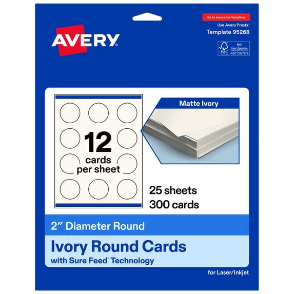 Avery Printable Business Cards, 2" Diameter, Ivory, 300ct