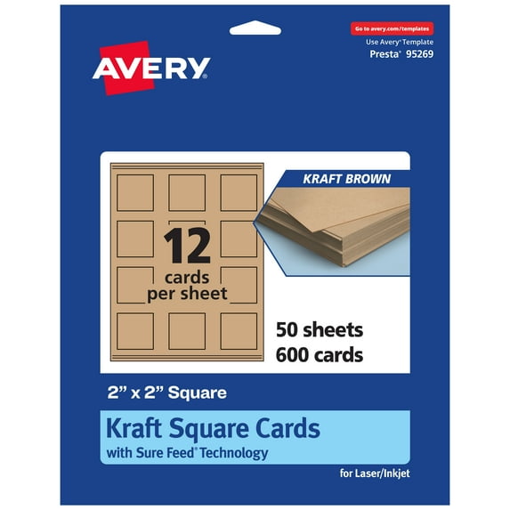 Avery Printable Business Cards, 2" x 2", Kraft Brown, 600ct