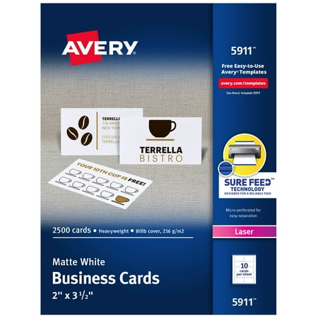 Avery Printable Business Cards, 2" x 3.5", White, 2500 Cards (05911)