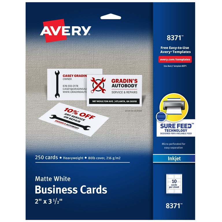 Avery AVE8371 White Inkjet Business Card - 250 Cards