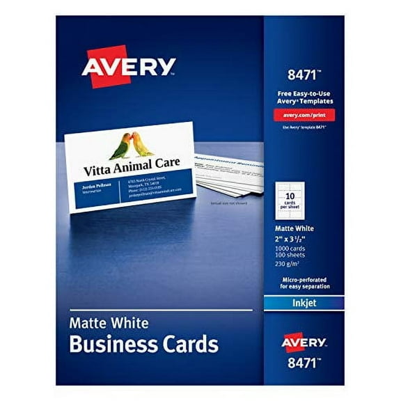 Avery Printable Business Cards, Inkjet Printers, 1,000 Cards, 2 x 3.5, Heavyweight (8471)