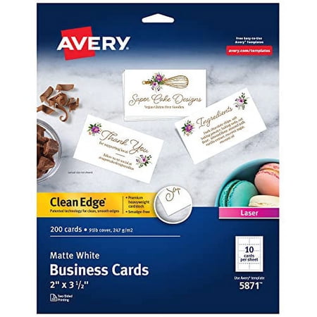 Avery Printable Business Cards, Laser Printers, 200 Cards, 2 x 3.5, Clean Edge (5871)