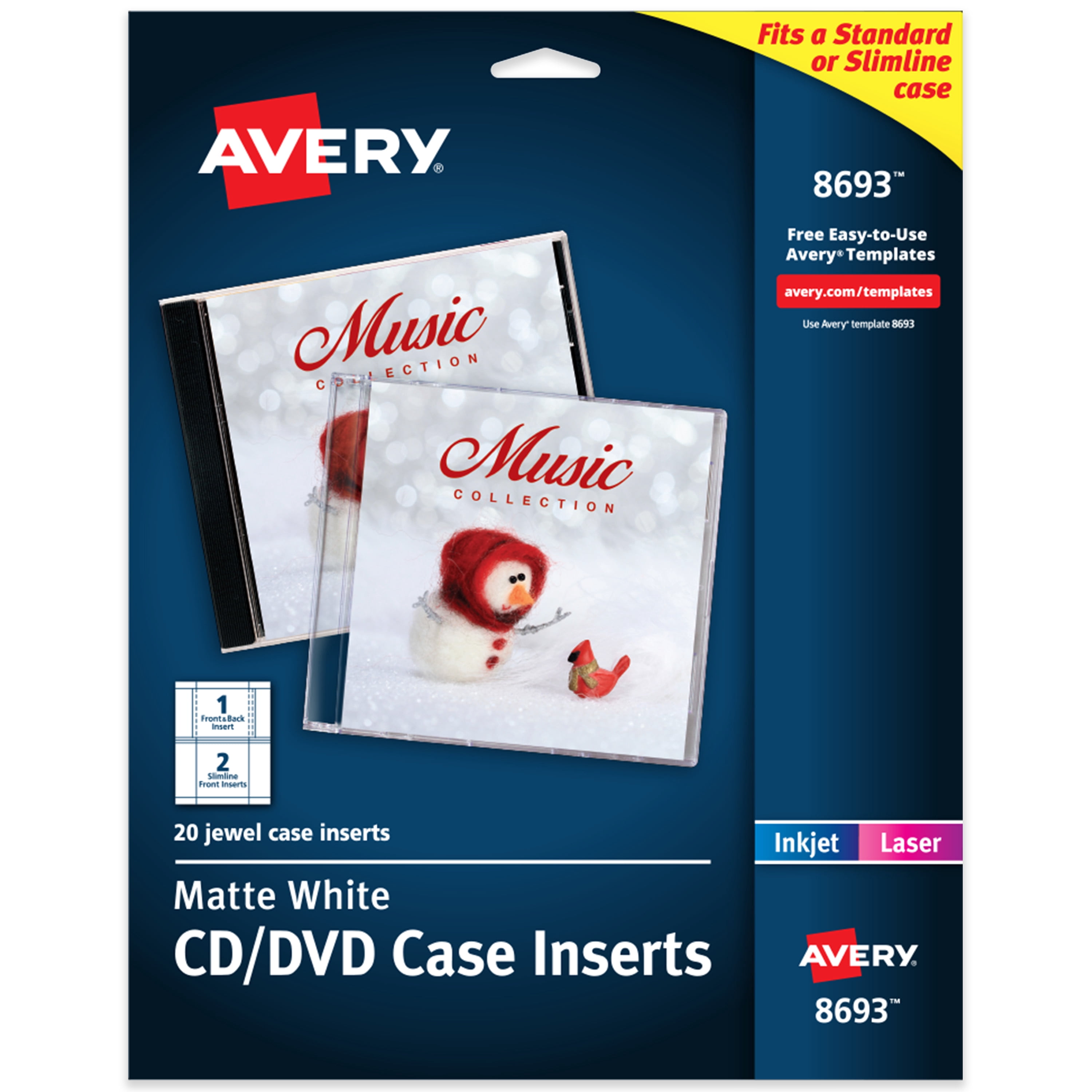 Avery Matte Jewel Case Inserts for CD/DVD, Standard & Slimline, 20 Pack ...