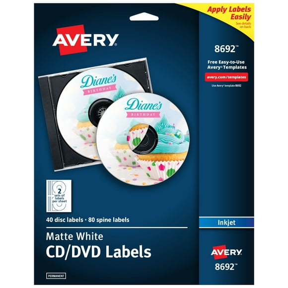 Avery Printable CD Labels, 40 CD Labels & 80 Spine Labels (8692)