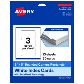 Avery Printable Cards with Rounded Corners, 3" x 5", Matte White, 30ct