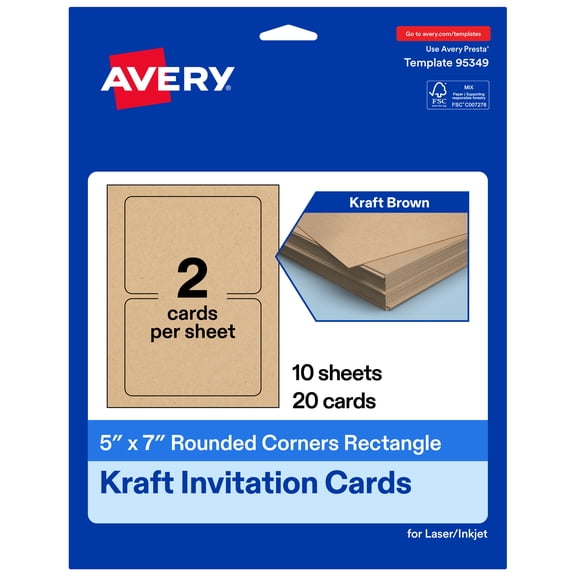 Avery Printable Cards with Rounded Corners, 5" x 7", Kraft Brown, 20ct