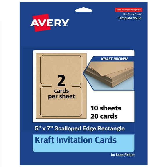 Avery Printable Cards with Scalloped Edges, 5" x 7", Kraft Brown, 20ct