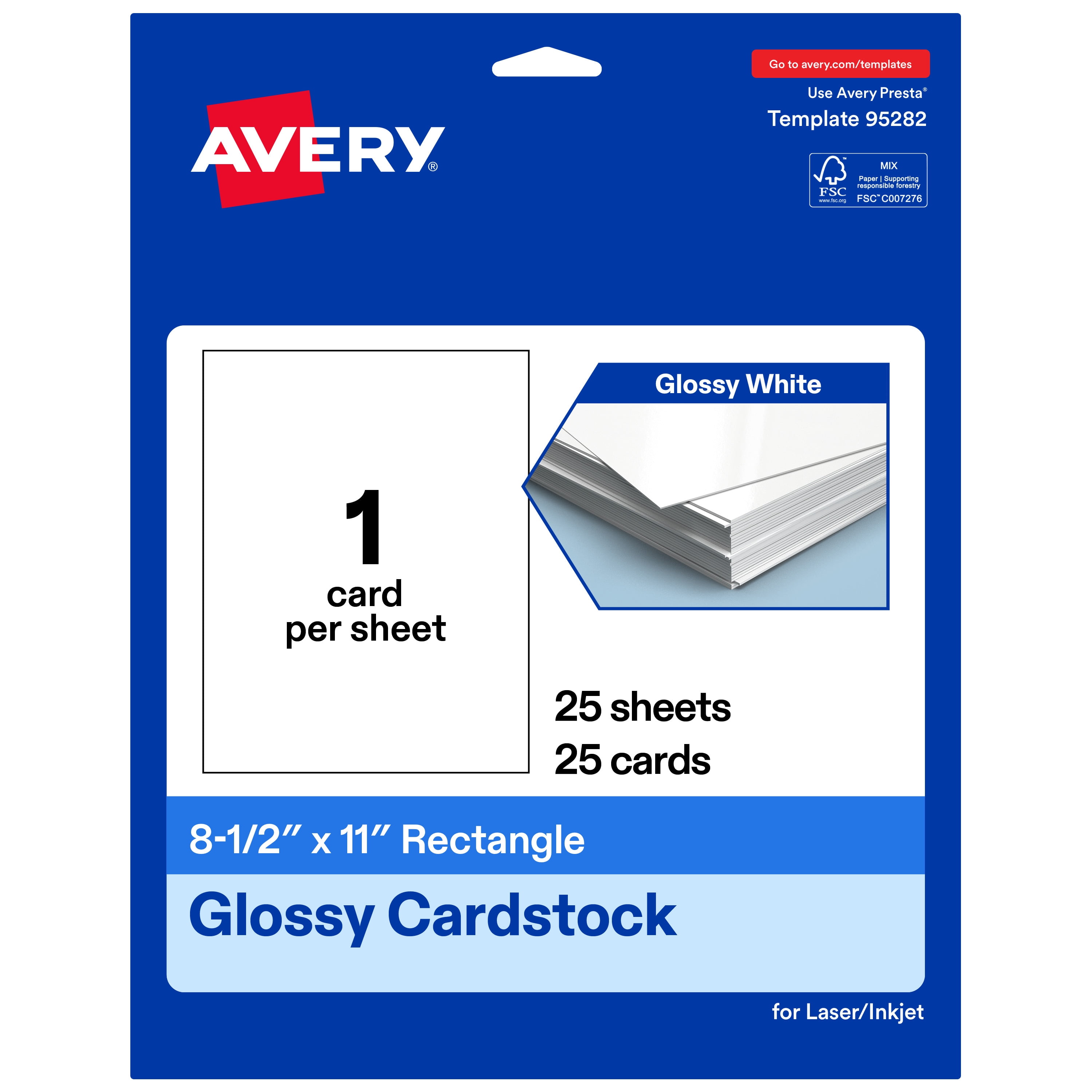 Avery Printable Cardstock, 8.5" x 11", Glossy White, 25ct