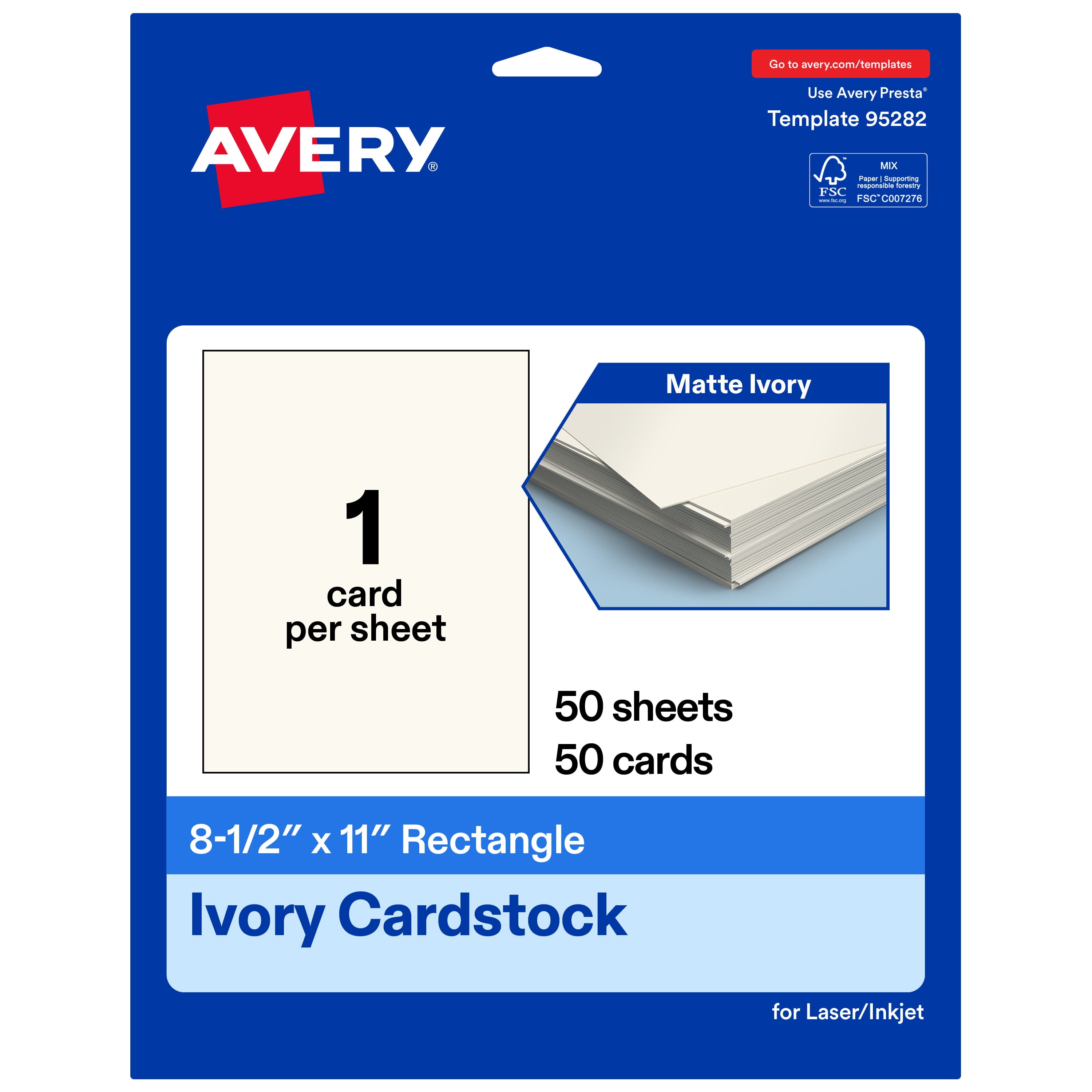 Avery Printable Cardstock, 8.5" x 11", Ivory, 50ct