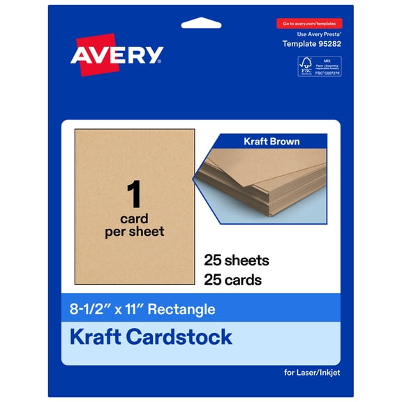Avery Printable Cardstock, 8.5" x 11", Kraft Brown, 25ct