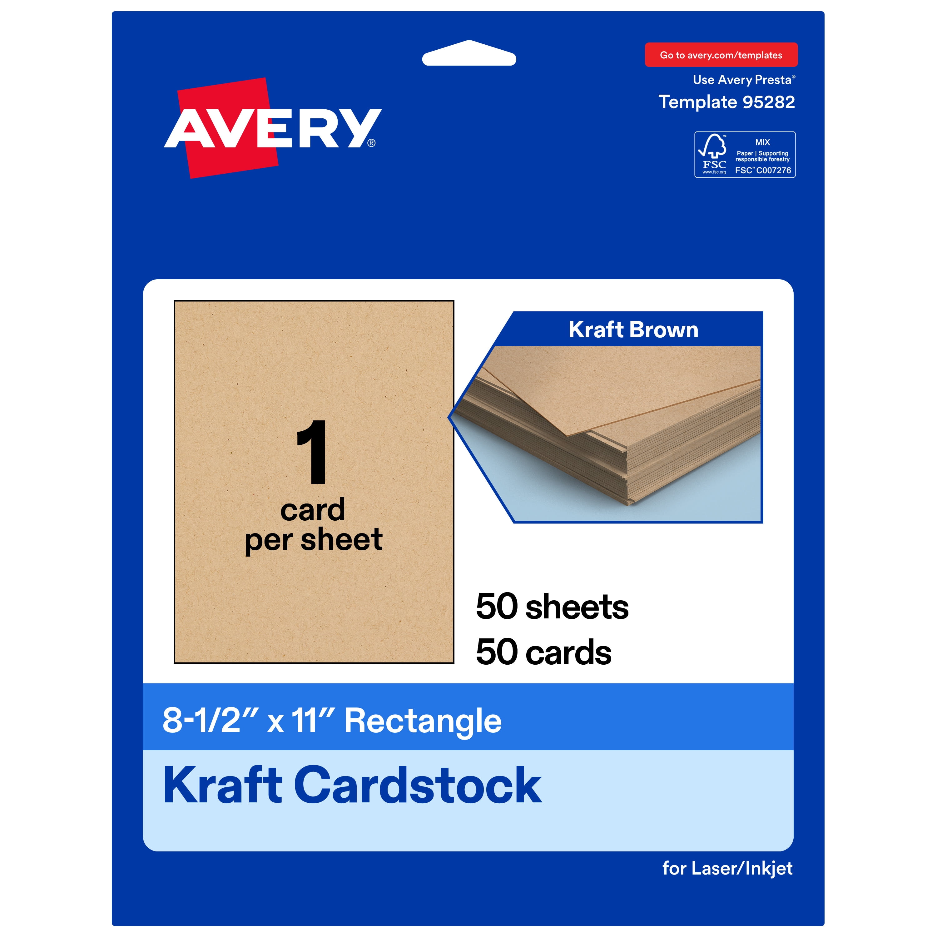 Avery Printable Cardstock, 8.5" x 11", Kraft Brown, 50ct