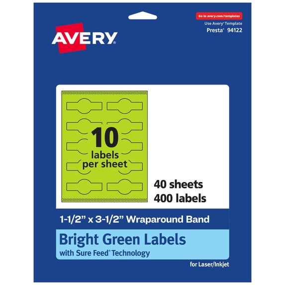 Avery Printable Wraparound Labels, Bright Green, 1.5" x 3.5", 400ct