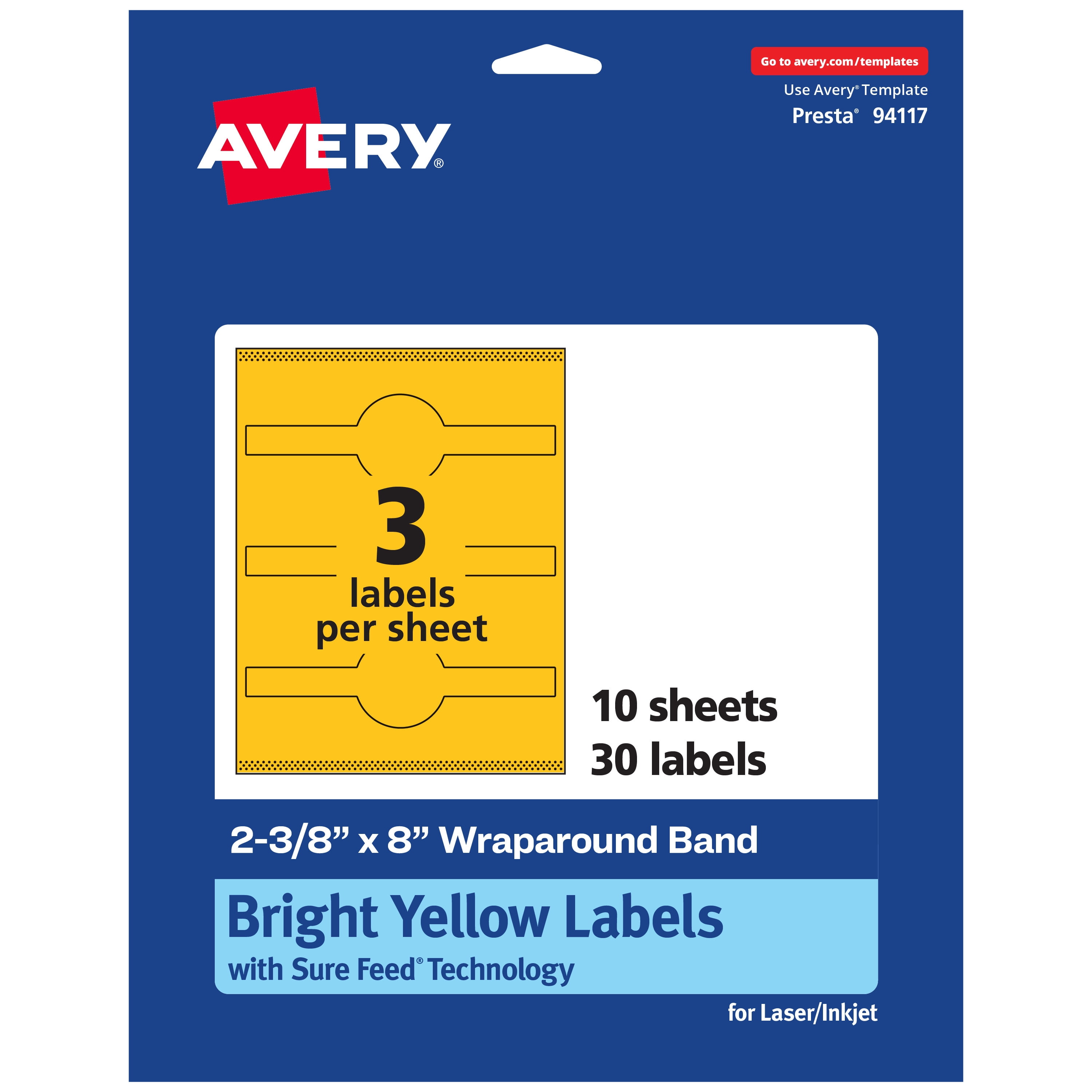 Avery Printable Wraparound Labels, Bright Yellow, 2-3/8