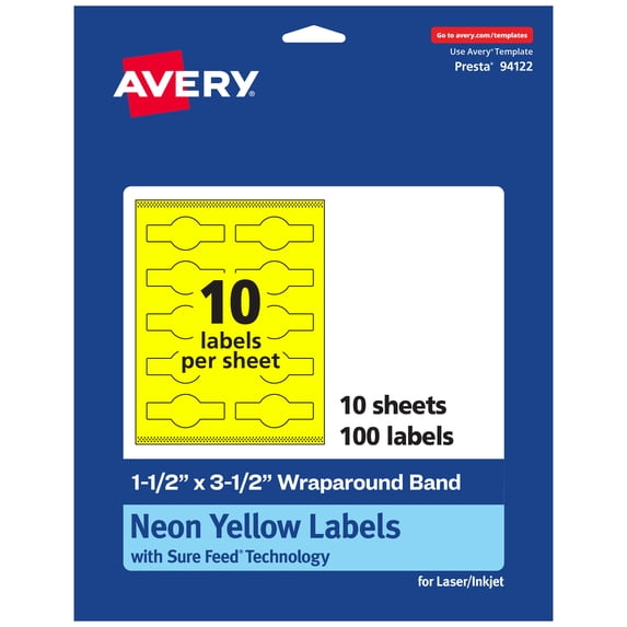 Avery Printable Wraparound Labels, Neon Yellow, 1.5" x 3.5", 100ct