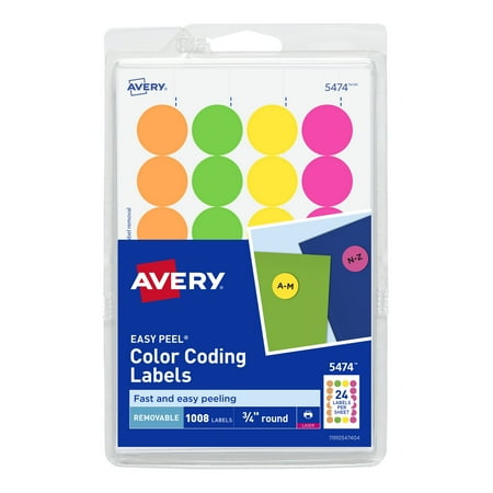 Avery Printable Color-Coding Labels, Removable Adhesive, 3/4" Round, Assorted Neon, 1,008 Labels (5474) price history and forecast - Avery 5474