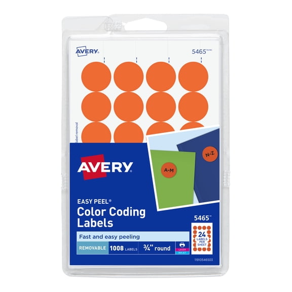 Avery Removable Color Coding Labels, 3/4" Round, Orange, 1008 Count, Printable