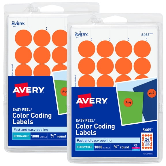 Avery Printable Color Coding Round Labels, 3/4 inch Diameter, Orange, 1,008 per Pack, 2 Packs, 2,016 Customizable Labels Total (07872)